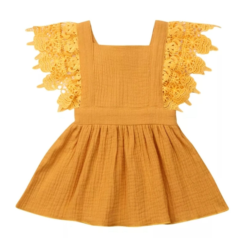 Mustard Lace Sleeved Dress - Image 2
