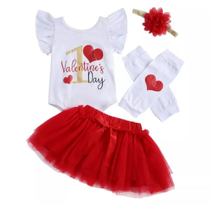 My First Valentine's day Romper with Tutu Leg Warmers and Headband