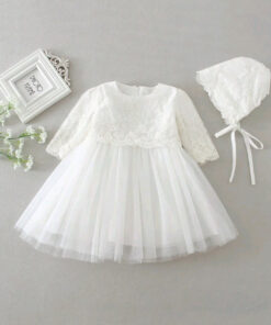 White Lace Bodice Long Sleeve Dress - Image 3