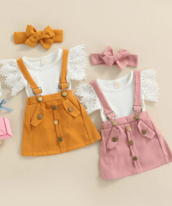 Alternative view of White romper with mustard skirt and headband