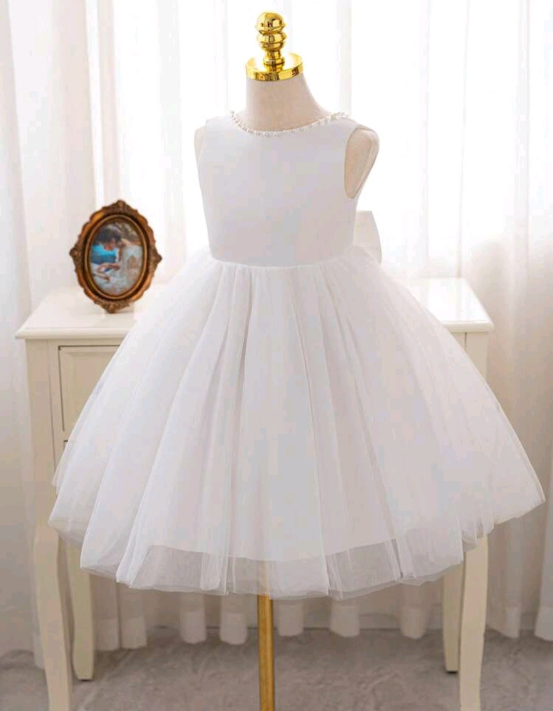 White Special Occasions Dress with Pearls - Image 2
