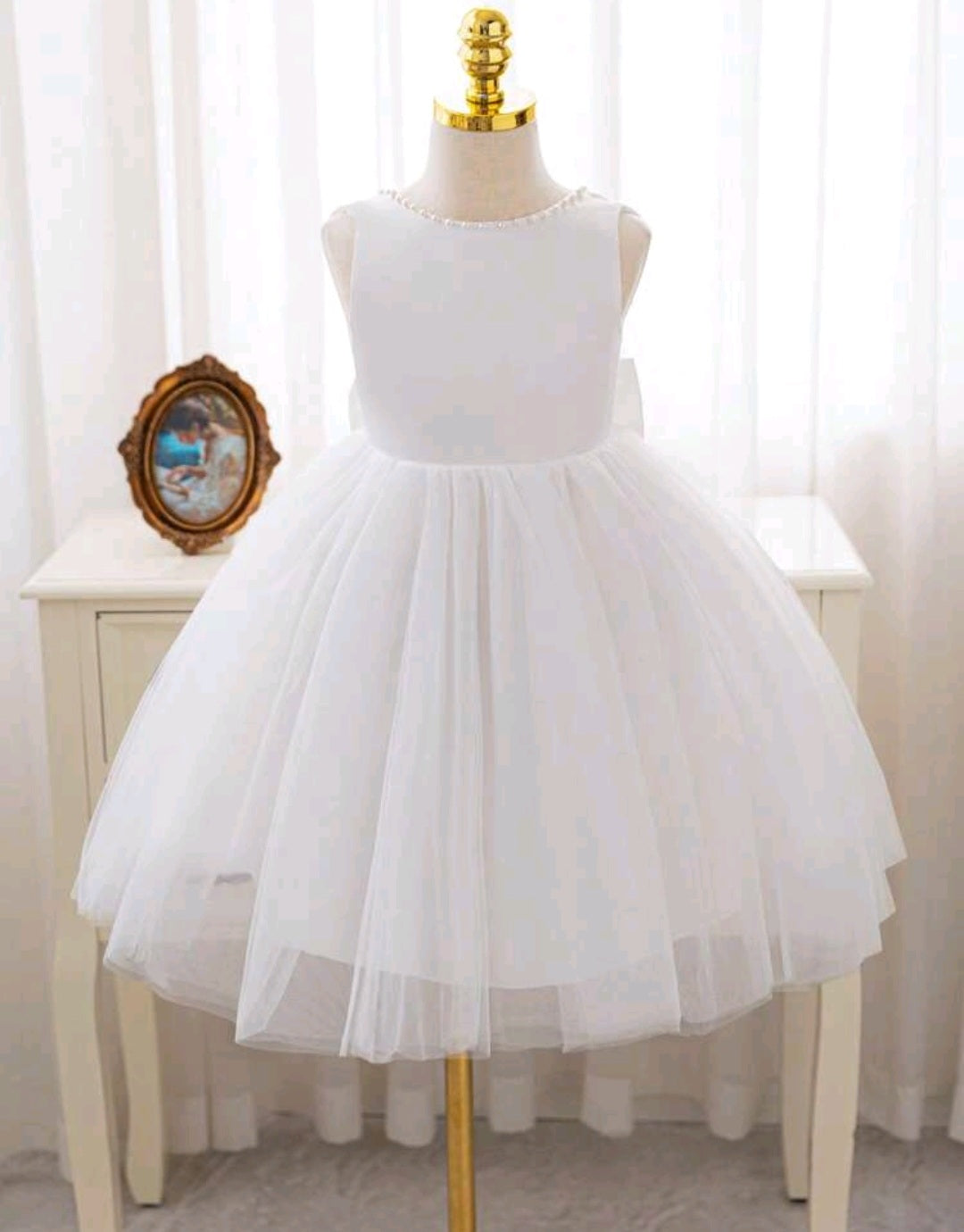 White Special Occasions Dress with Pearls - Image 3