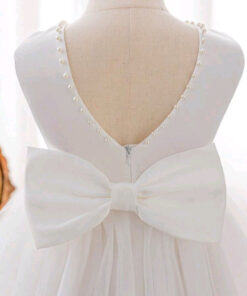 White Special Occasions Dress with Pearls - Image 4