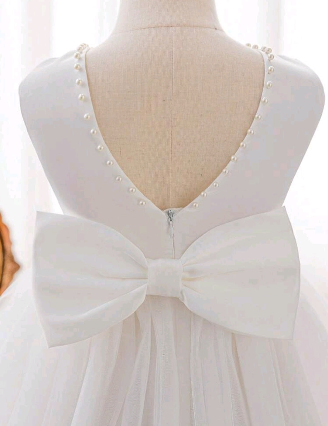 White Special Occasions Dress with Pearls - Image 4