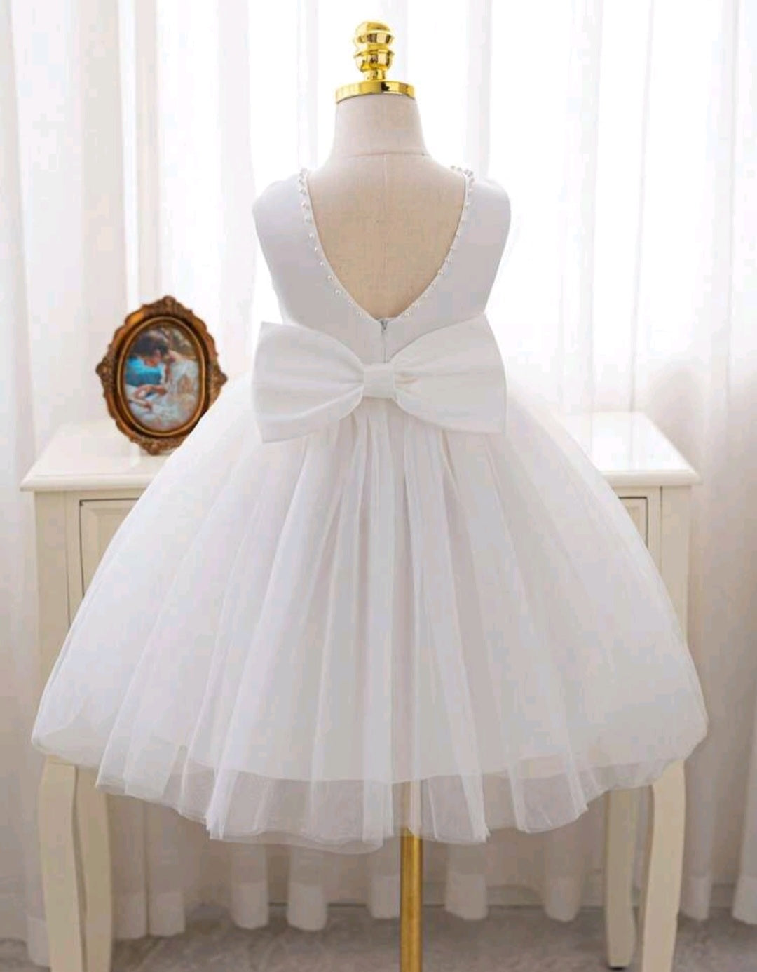 White Special Occasions Dress with Pearls