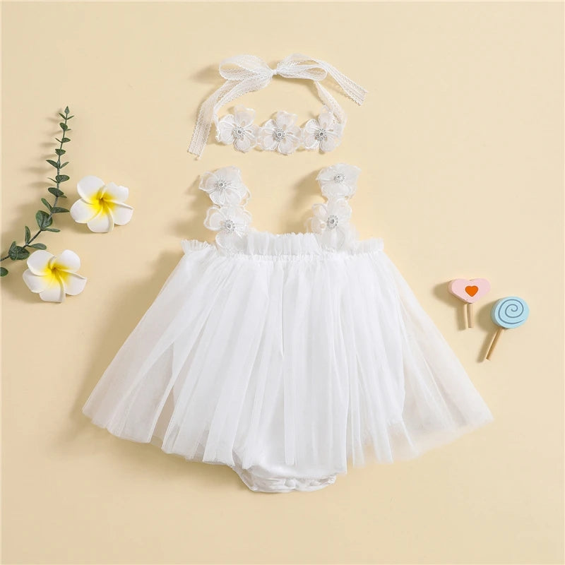 White Tulle Romper Dress - Image 2