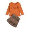 Winter plaid skirt and orange ruffle top(6-7y)