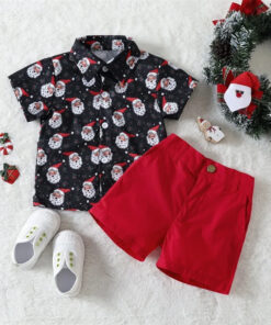 Black santa christmas shirt with red shorts